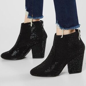 VERY G Splendor Ankle Boot Black Faux Leather Rhinestone Bootie
